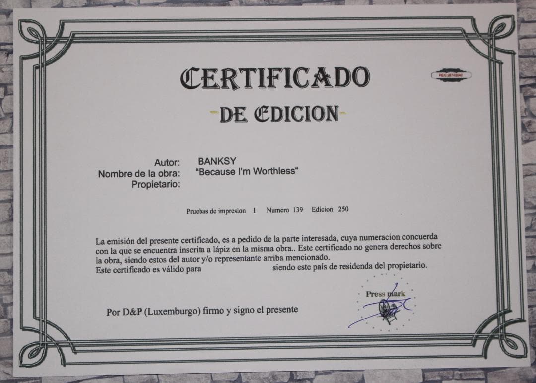 バンクシー Because I´m Worthless エスタンプリトグラフ