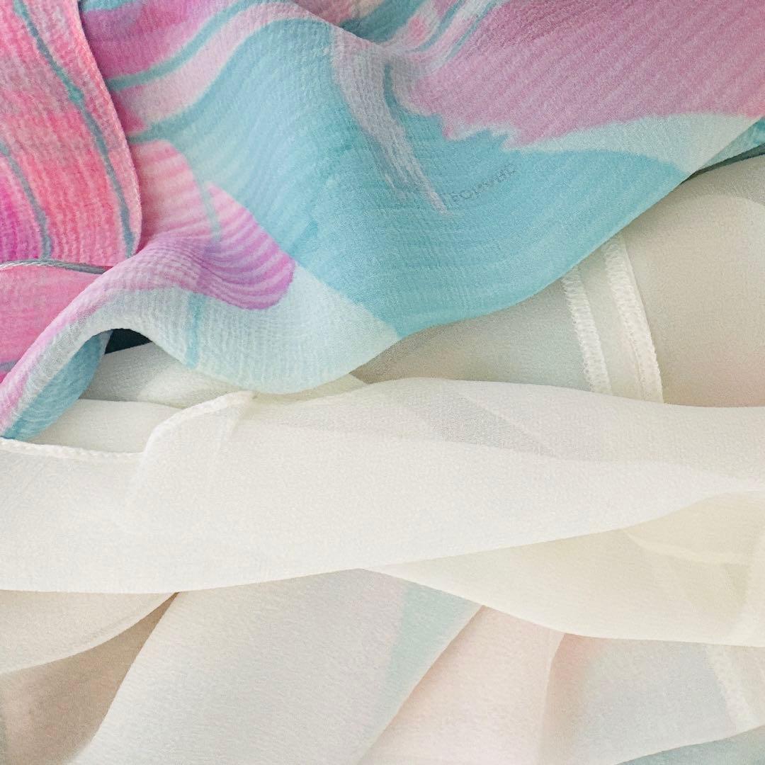 LEONARD レオナール　シルクシフォン　ロゴ入り　ノースリーブ　ワンピース