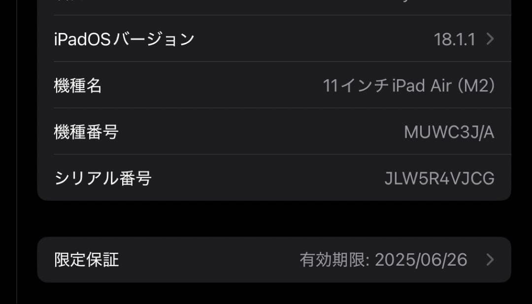 iPad Air11インチ M2 Wi-Fi 128GB (2024/6購入)