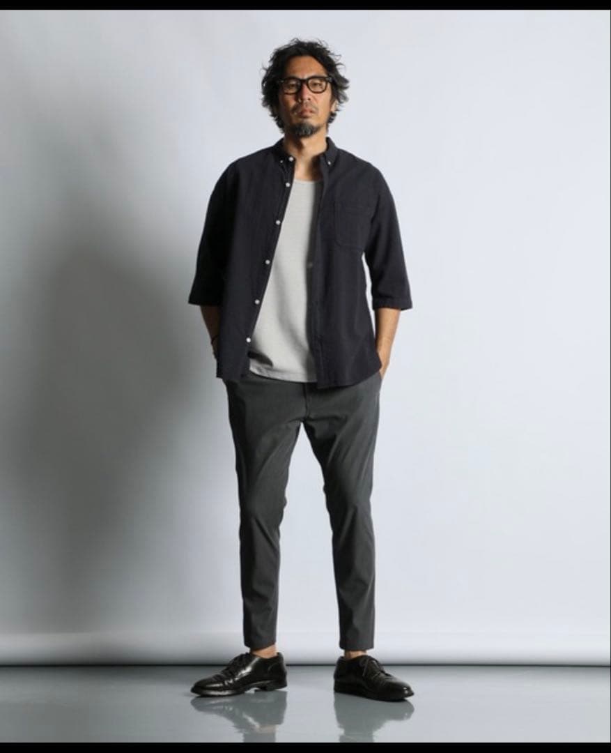 ダークグレー ストレッチスラックス テーパード