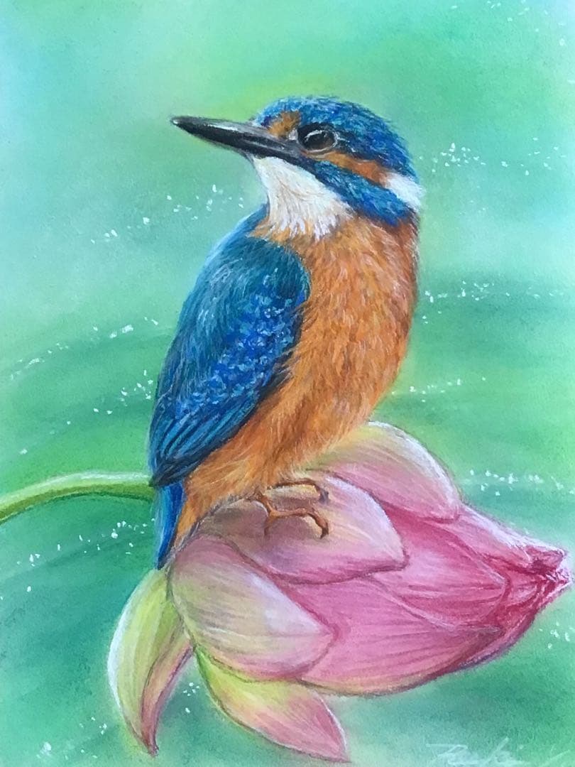 夏の水辺　ハンドメイドパステル画　絵画アート原画