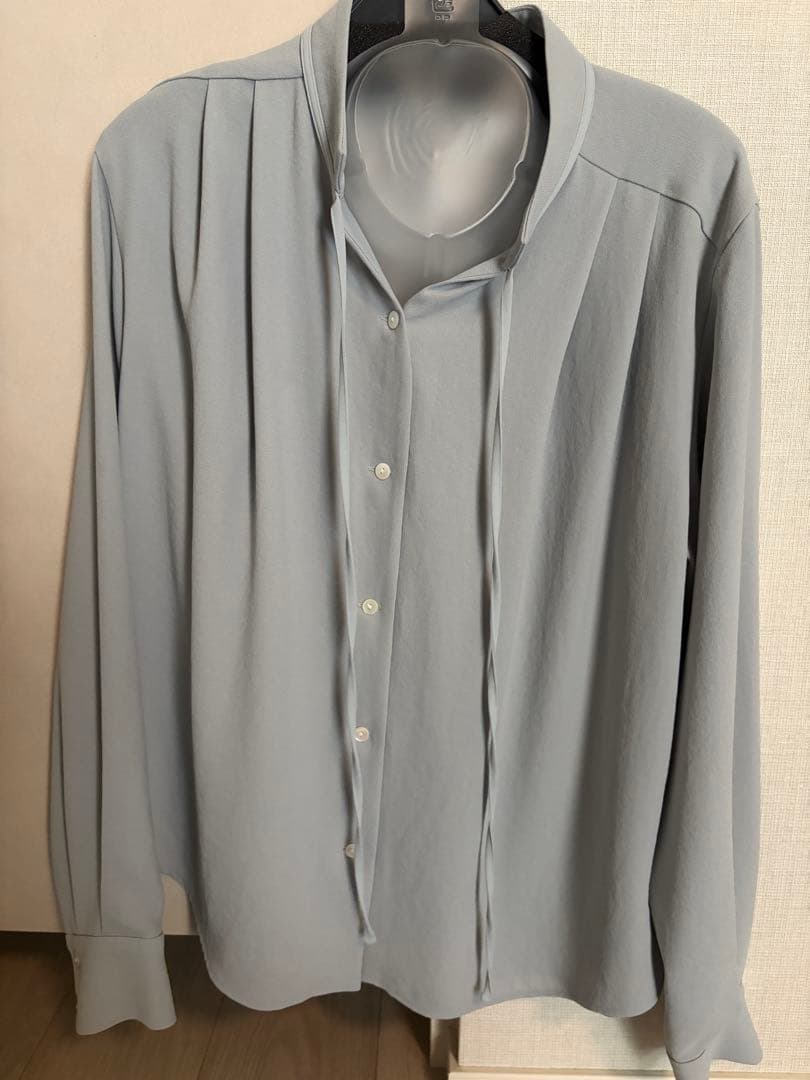 ソージュ soeju ジョーゼットリボンブラウス ブルーグレー M