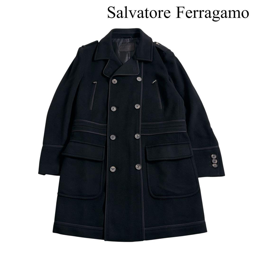 新品タグ付 フェラガモ カシミヤ混 ガンチーニ コート 52 XL 黒