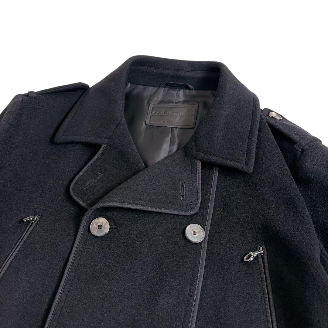 新品タグ付 フェラガモ カシミヤ混 ガンチーニ コート 52 XL 黒