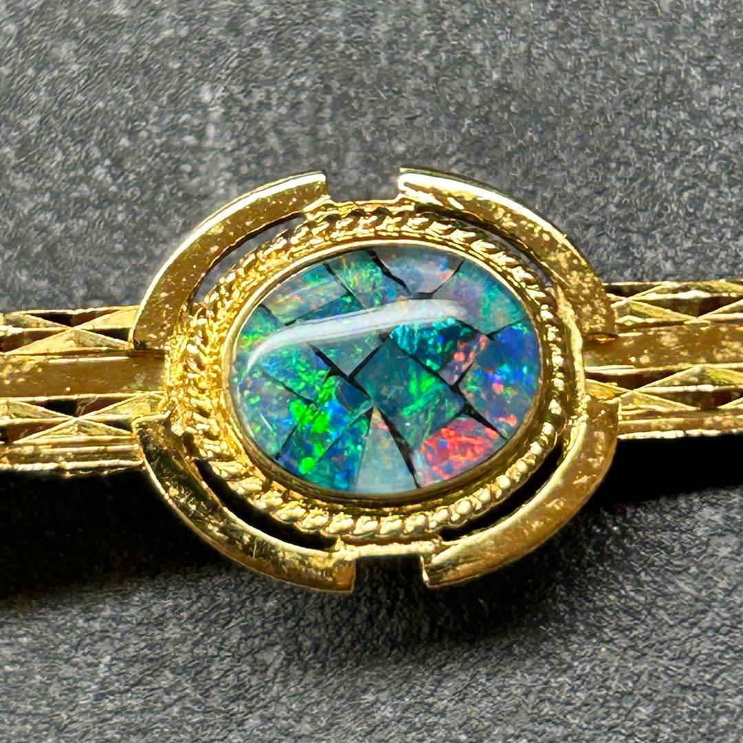 クレア様 美品　18K刻印　天然石オパール　ゴールド金色　ネクタイピン・タイピン