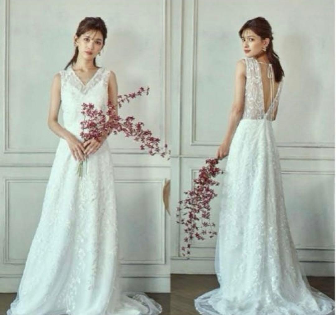 ドレスプロダクション　リーフ刺繍　Vネック　スレンダードレス　W275