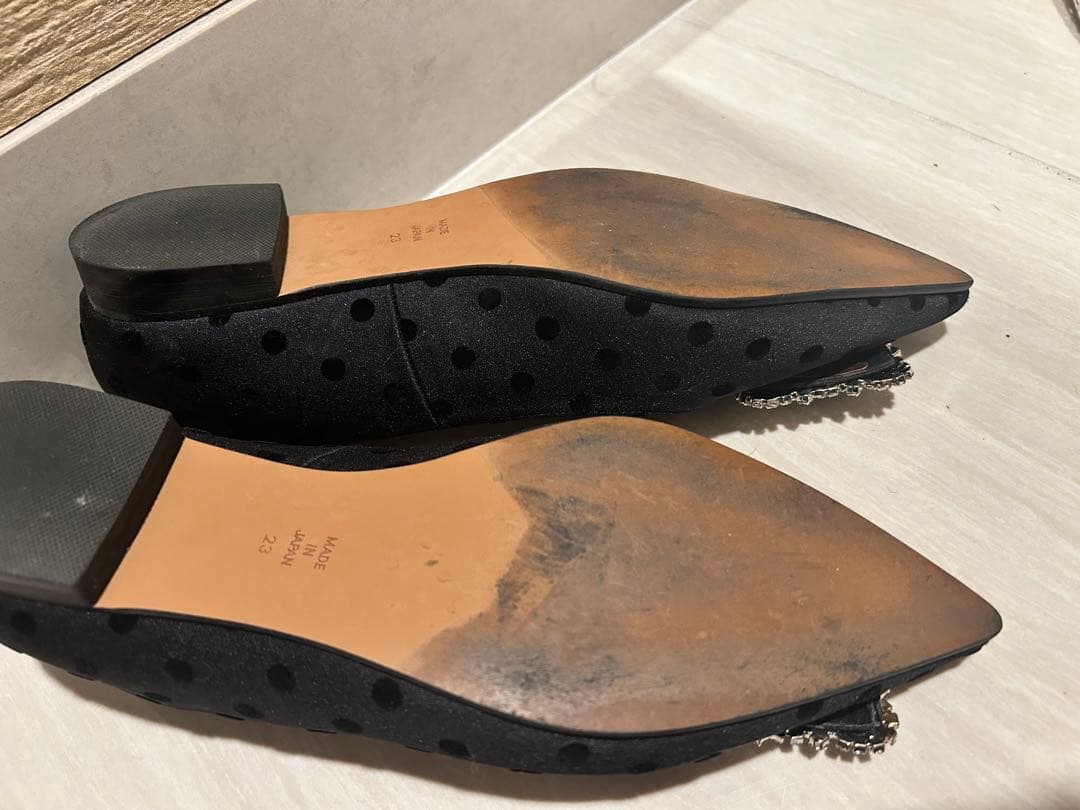 OHGA フロッキードット柄 ビジュー付きフラットシューズ 23㌢