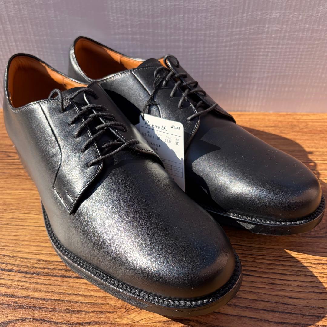 【展示品】アシックスランウォーク プレーントゥ 27cm ブラック 外羽根 革靴