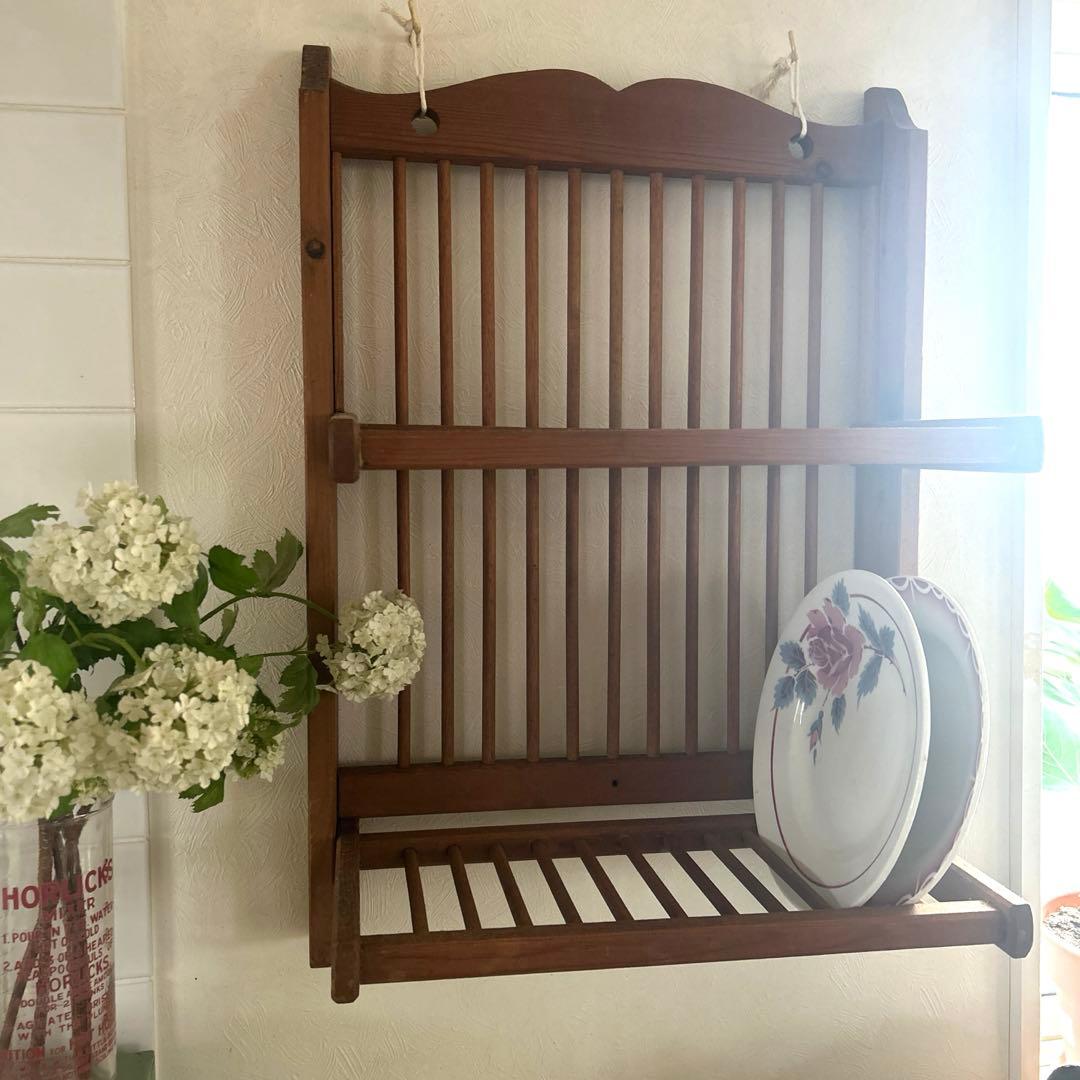 アンティーク　オールドパイン　ディッシュラック