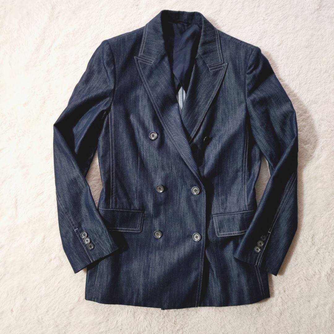 美品 アナイ 定価4万9千 デニムライクダブルジャケット 38 ネイビー 日本製
