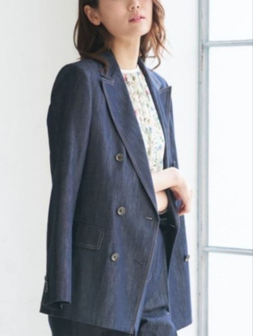 美品 アナイ 定価4万9千 デニムライクダブルジャケット 38 ネイビー 日本製