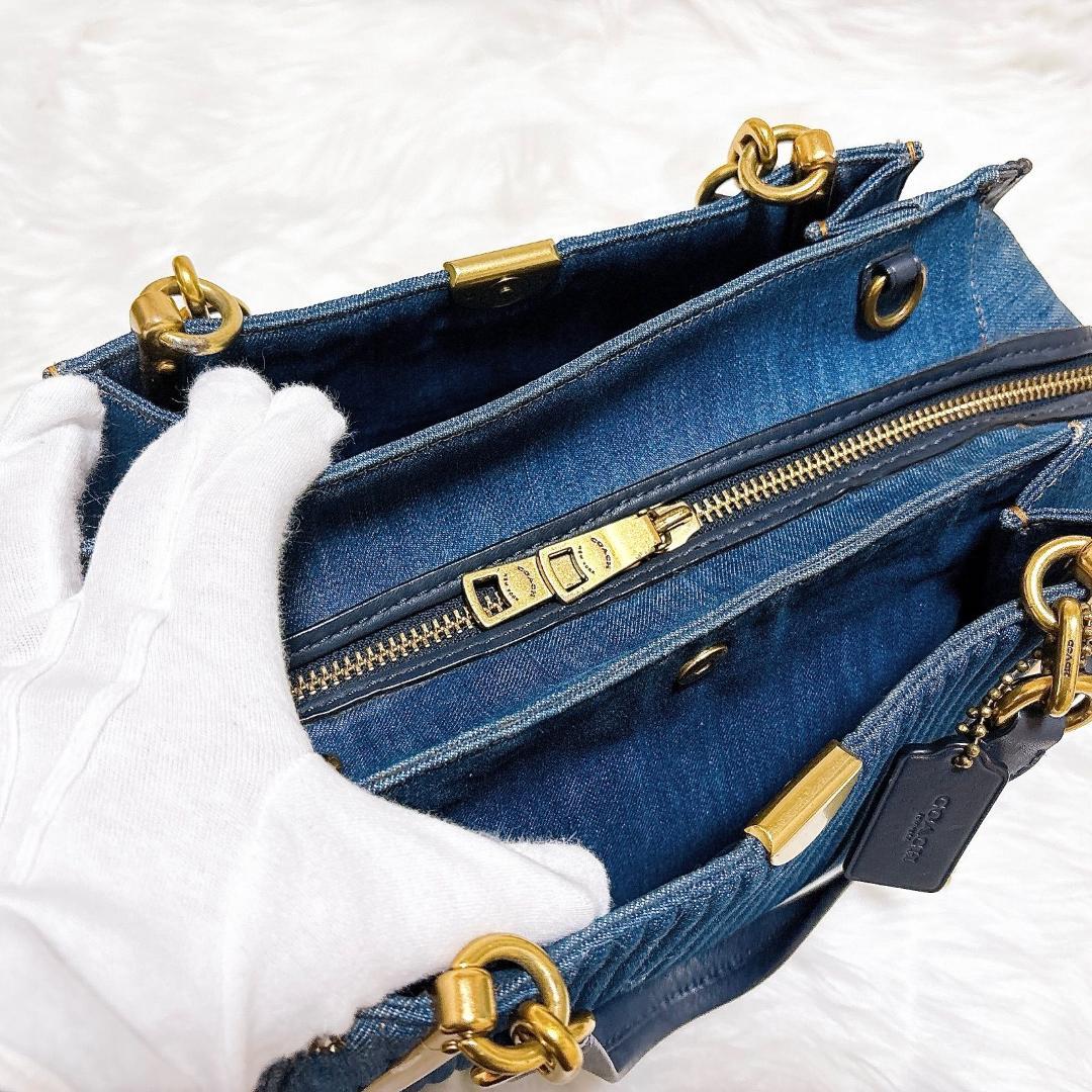 希少　コーチ　ドリーマー　ハンドバッグ　2way デニム×レザー　青