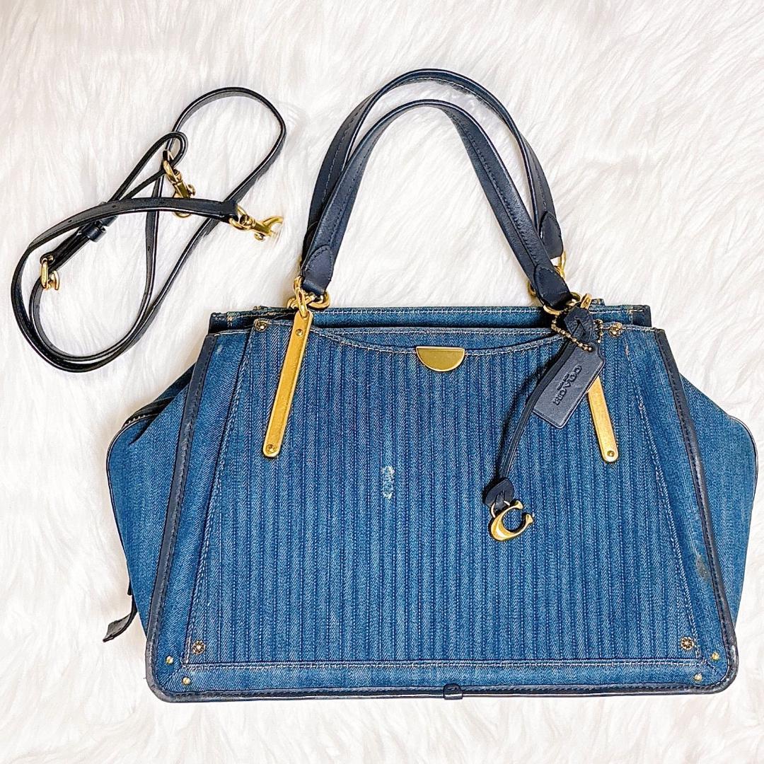 希少　コーチ　ドリーマー　ハンドバッグ　2way デニム×レザー　青
