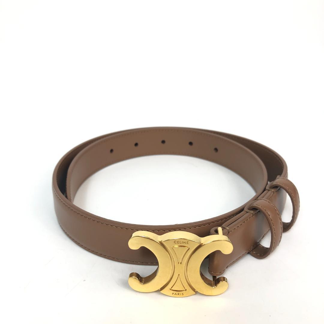 10F387 CELINE セリーヌ トリオンフ ベルト 70 茶系 革