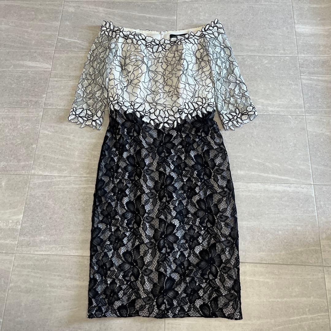 タダシショージ　オフショルダー レース パーティードレス