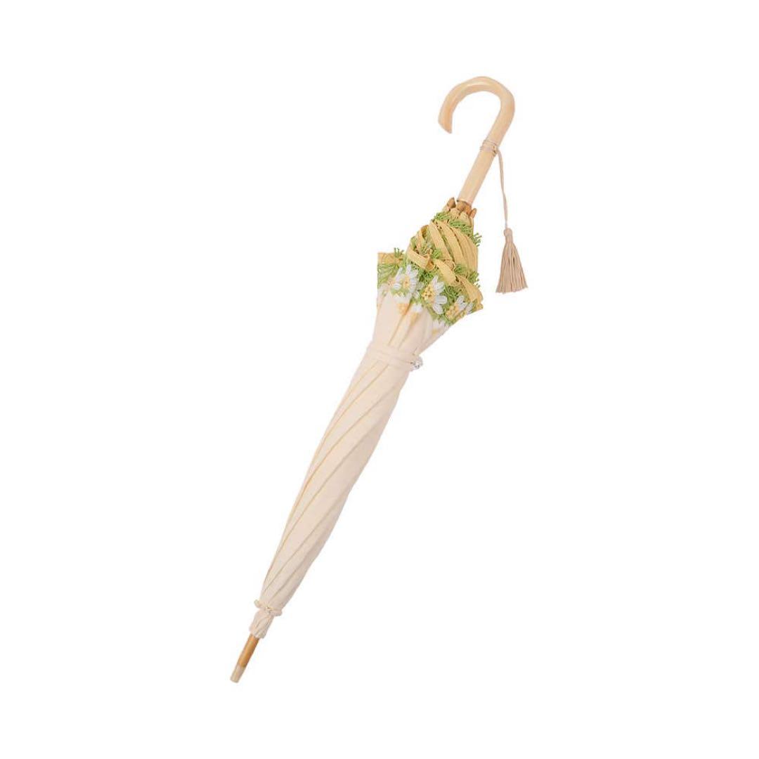 近沢レース　カモミール　麻　日傘　パラソル　長日傘　クリーム　新作　2025