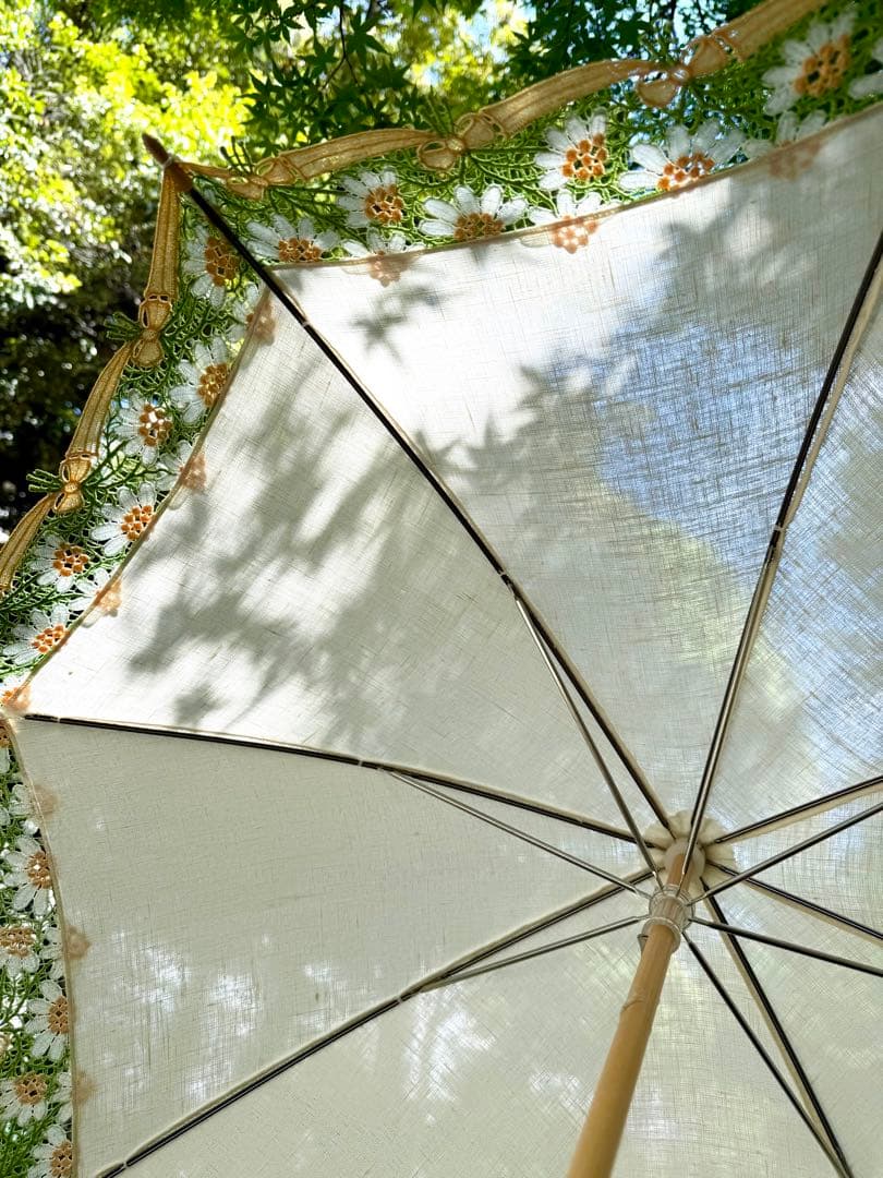 近沢レース　カモミール　麻　日傘　パラソル　長日傘　クリーム　新作　2025