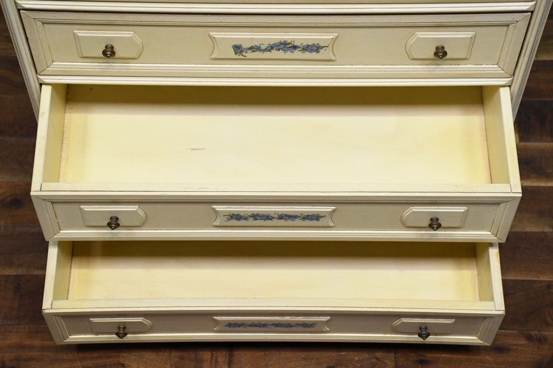 EFK19 アンティーク調 4段 サイドチェスト 勿忘草 わすれな草 ペイント