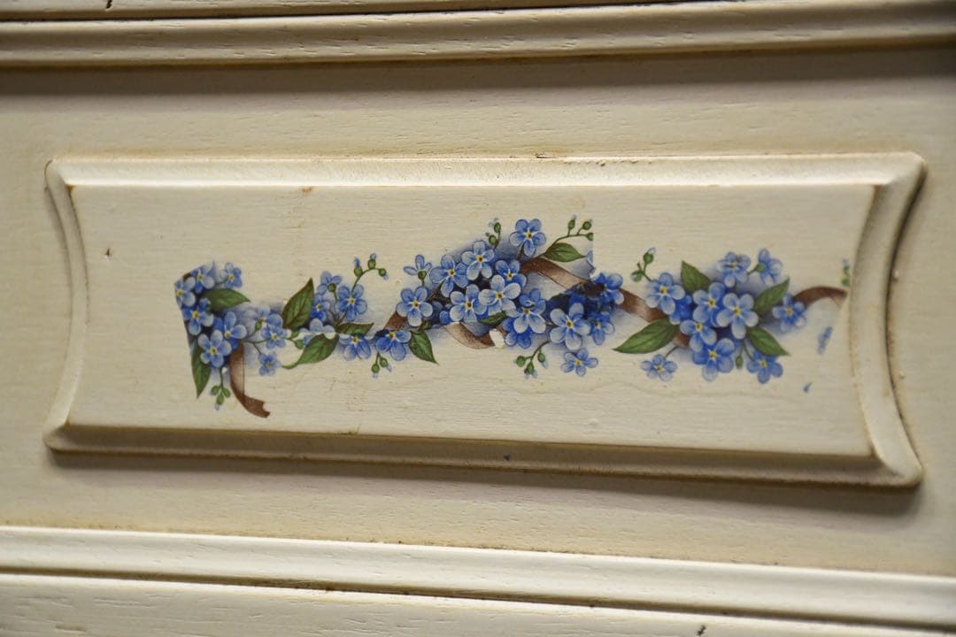 EFK19 アンティーク調 4段 サイドチェスト 勿忘草 わすれな草 ペイント