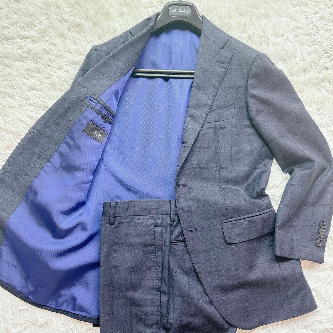 美品 Brilla モヘア スーツ セットアップ 高級 ウィンドペーン ネイビー