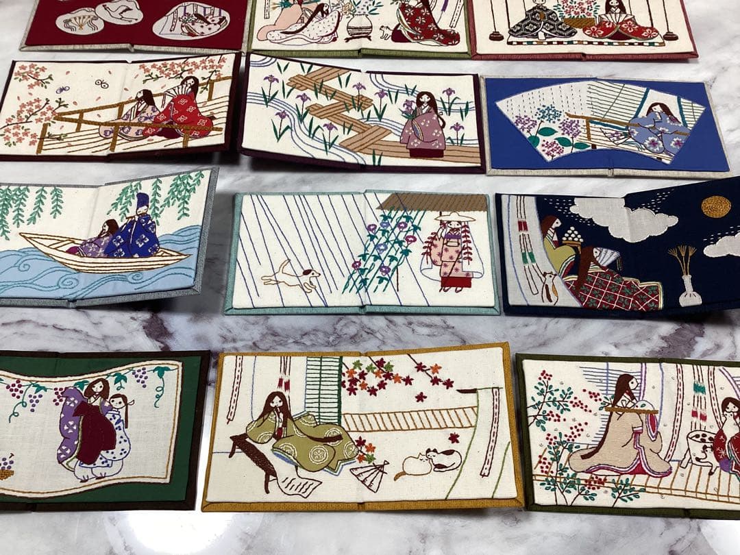 超レア★ フェリシモ◆風流にめぐる季節刺しゅうミニ屏風 12ヶ月完成品◆石井寛子