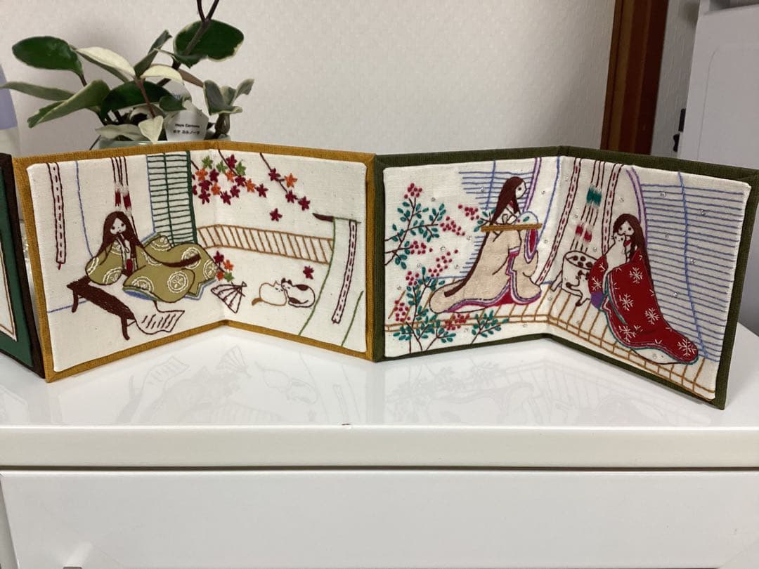 超レア★ フェリシモ◆風流にめぐる季節刺しゅうミニ屏風 12ヶ月完成品◆石井寛子
