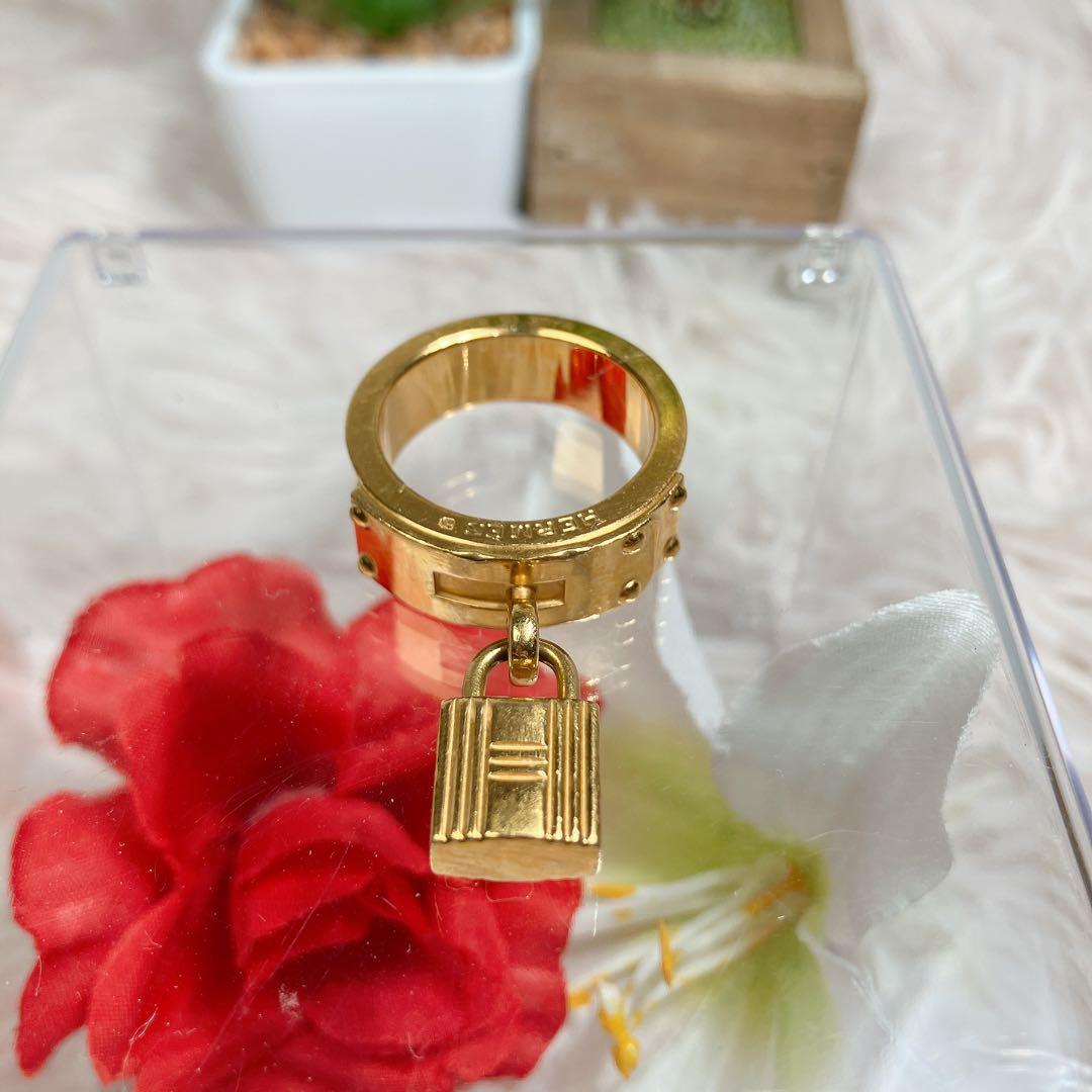 超美品 HERMES スカーフリング ケリー ゴールド ブルー カデナ 金