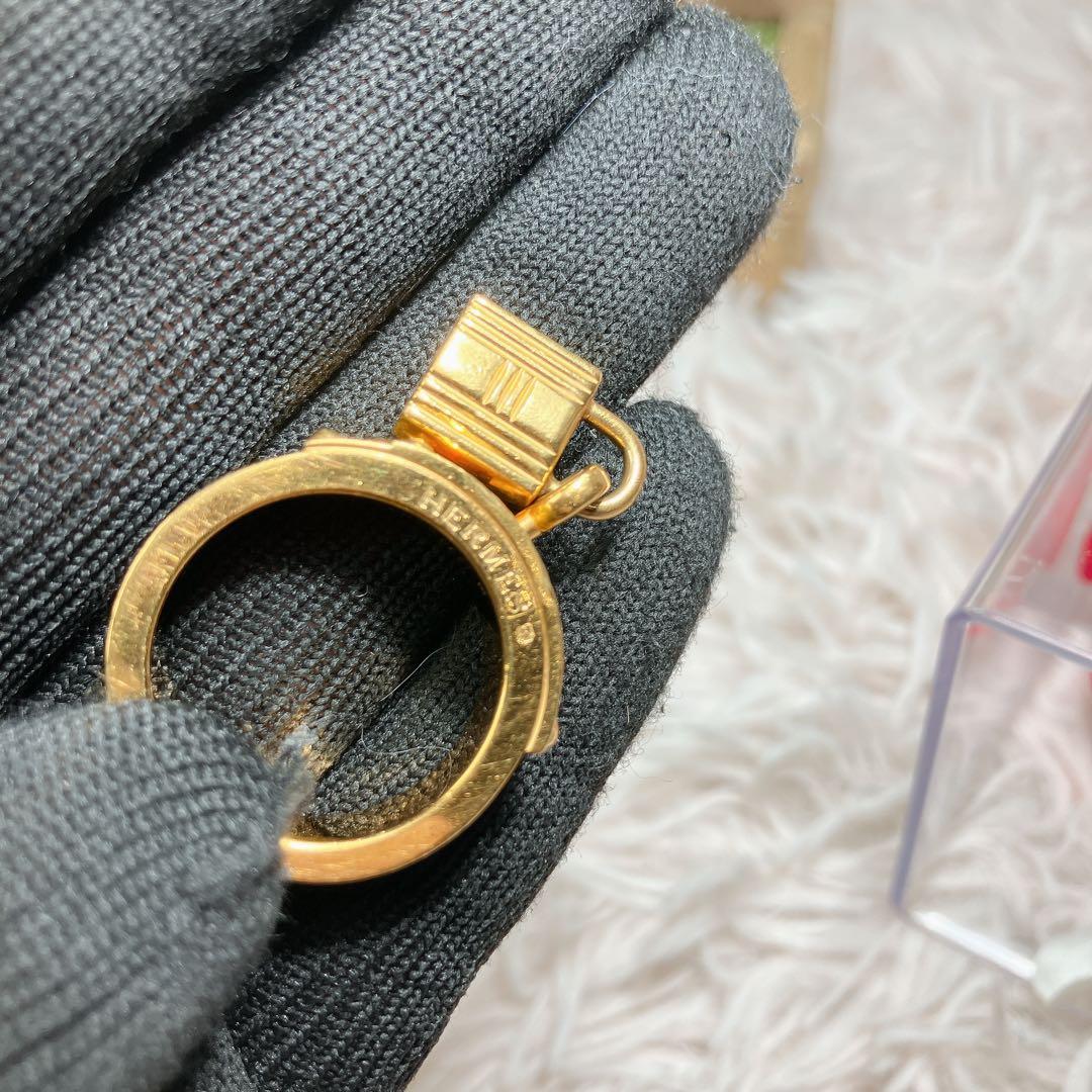 超美品 HERMES スカーフリング ケリー ゴールド ブルー カデナ 金