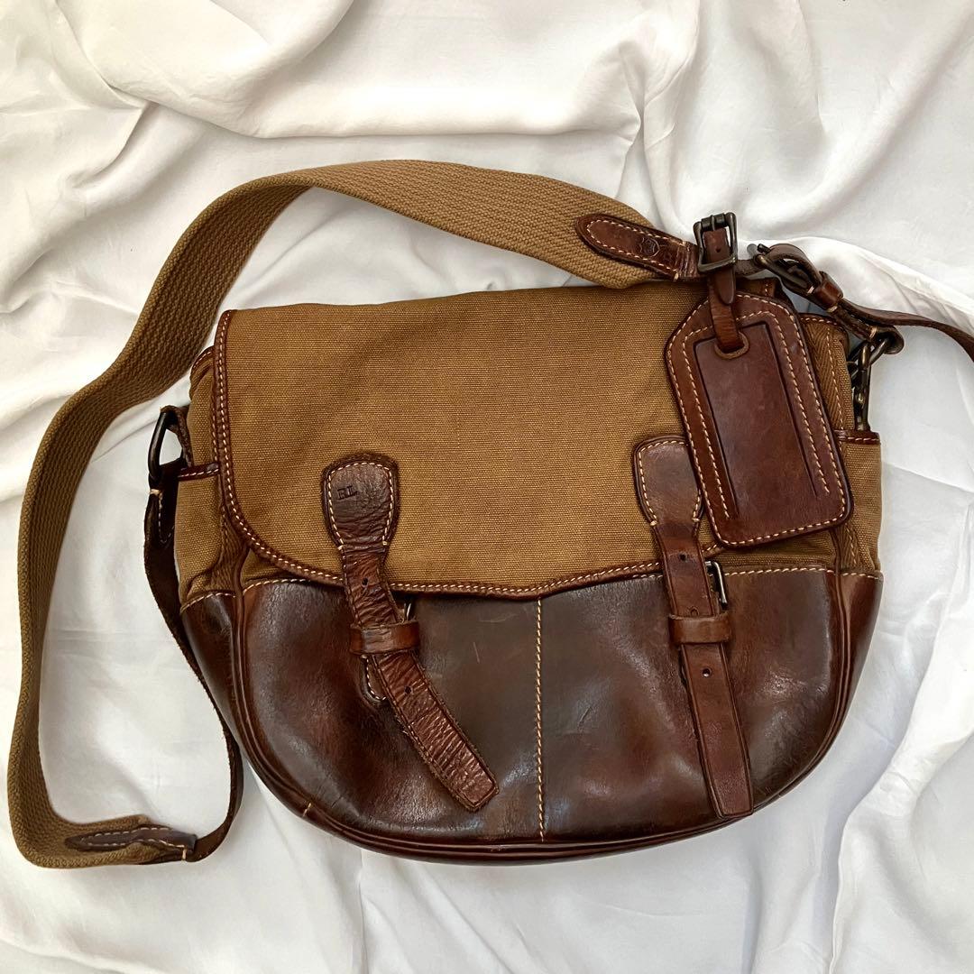 希少　ラルフローレン　メッセンジャーバッグ　ショルダーバック　キャンバス　レザー