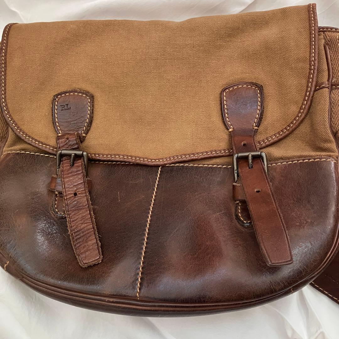 希少　ラルフローレン　メッセンジャーバッグ　ショルダーバック　キャンバス　レザー