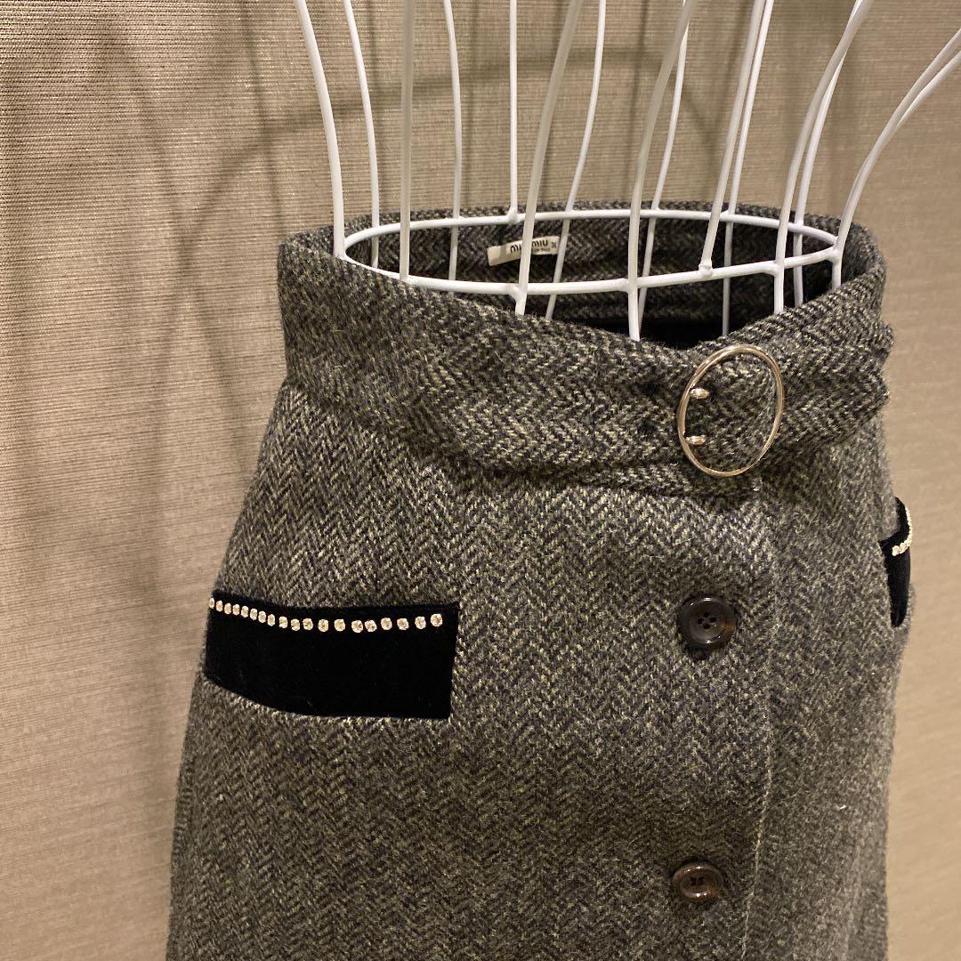 【美品】miumiu ツイード ラインストーン ミニスカート