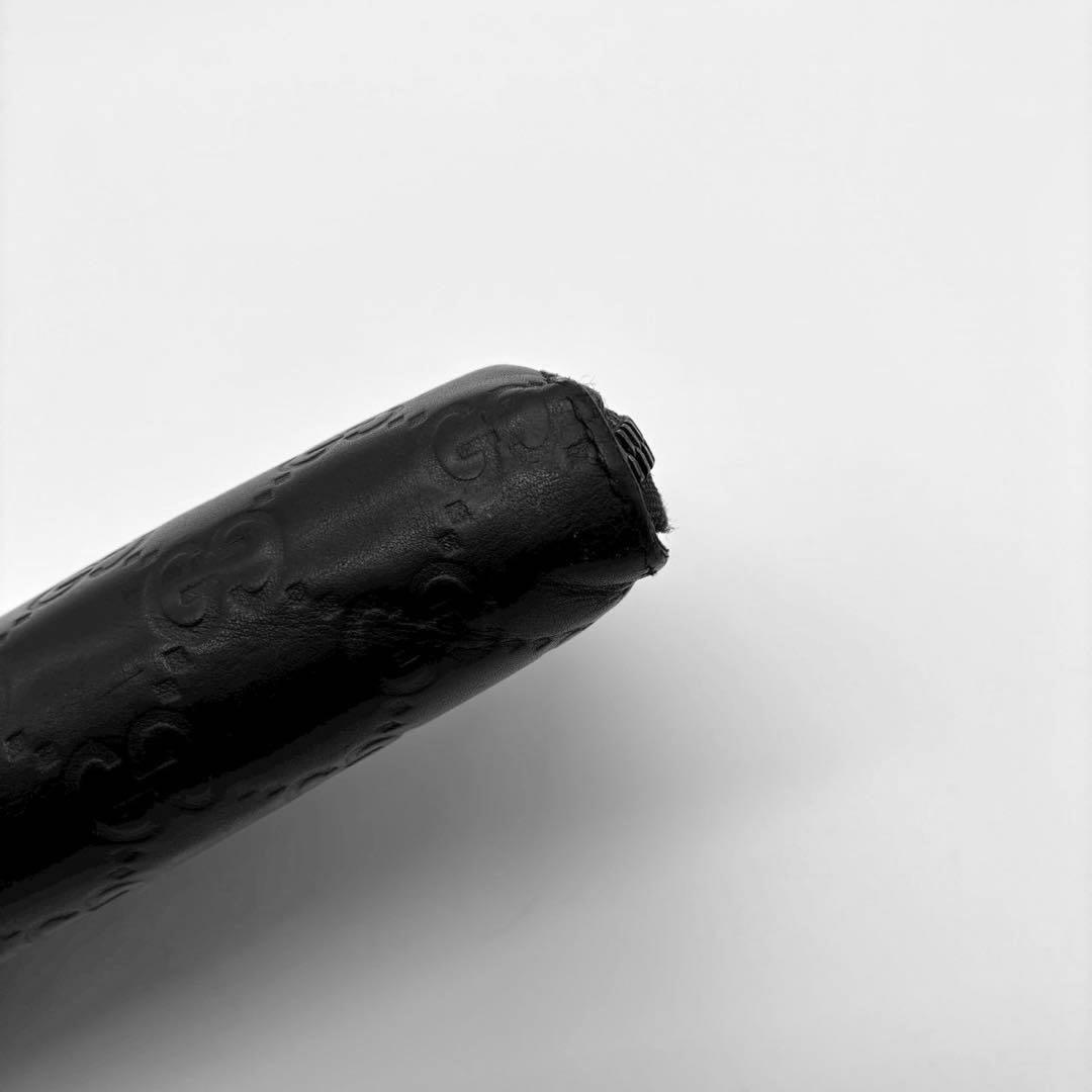 GUCCI グッチ　GGエンブレム　グッチシマ　ブラック　ラウンドジップ　長財布