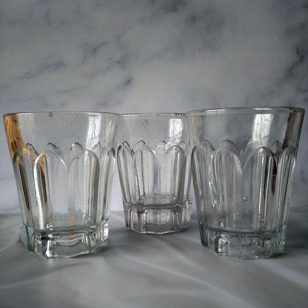 【貴重】大正　昭和　レトロ　剣先コップ　剣先グラス　気泡　3点セット　レア