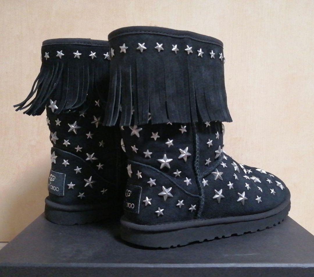 UGG×JIMMY CHOO スタッズ加工 ブラック ムートンブーツ 23