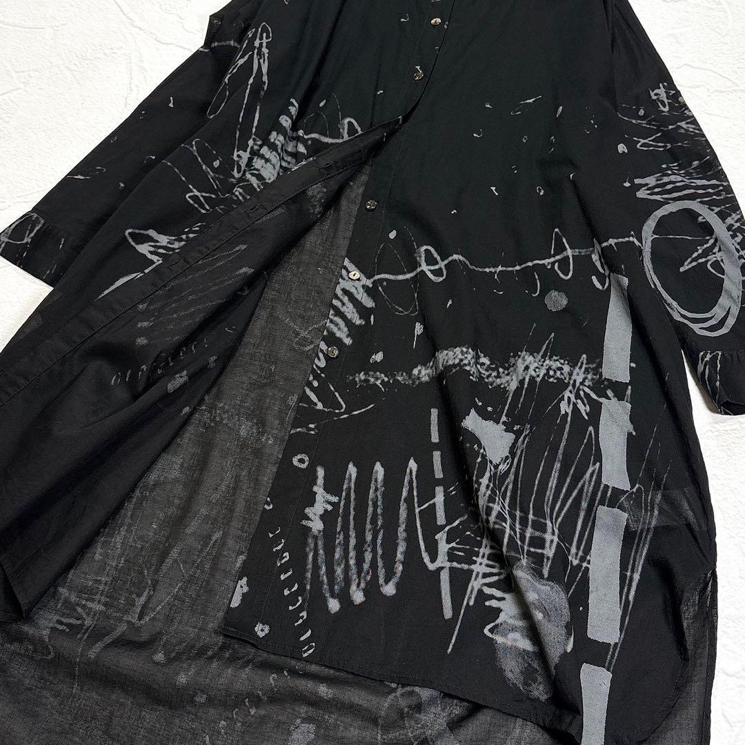 美品✨モユル　センソユニコ　シャツワンピース　アート　総柄　バンドカラー　前開き