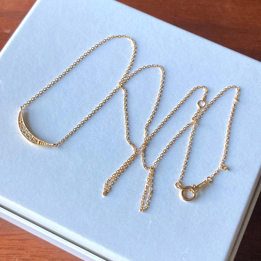 エテ　k18 ダイヤモンドネックレス　イエローゴールド　月　ムーン