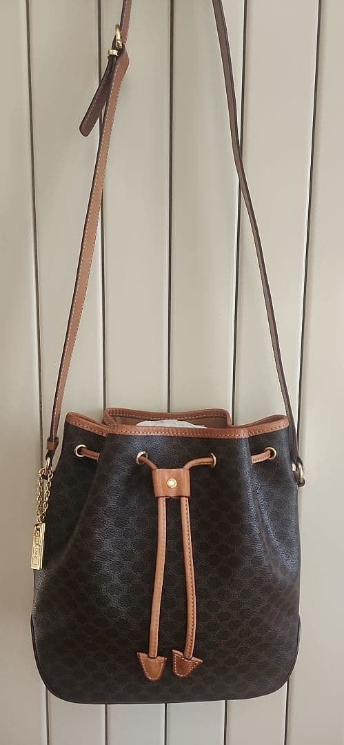 未使用【CELINE】マカダム柄　 巾着 ショルダー バッグ 　ヴィンテージ