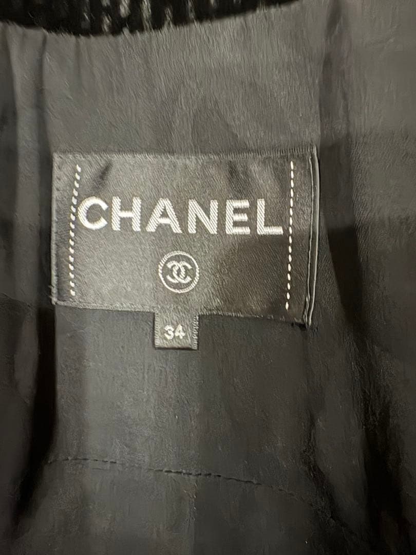 22ＢシャネルＣＨＡＮＥＬベロアジャケット黒クリーム34（Ｓサイズ）Ｐ73311