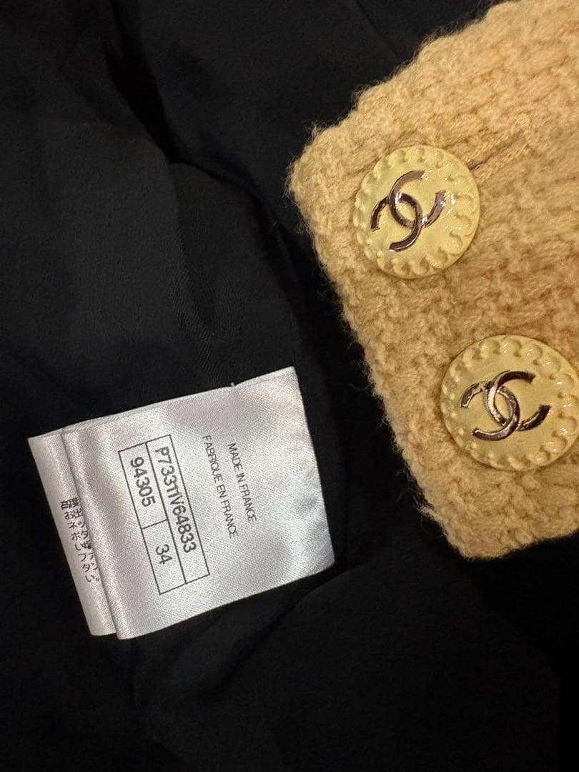 22ＢシャネルＣＨＡＮＥＬベロアジャケット黒クリーム34（Ｓサイズ）Ｐ73311