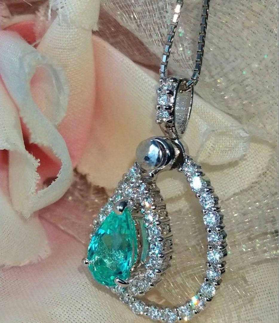 絶品！パライバトルマリン♡ダイヤ♡ネックレス♡K18WG 中央宝研鑑定書分析