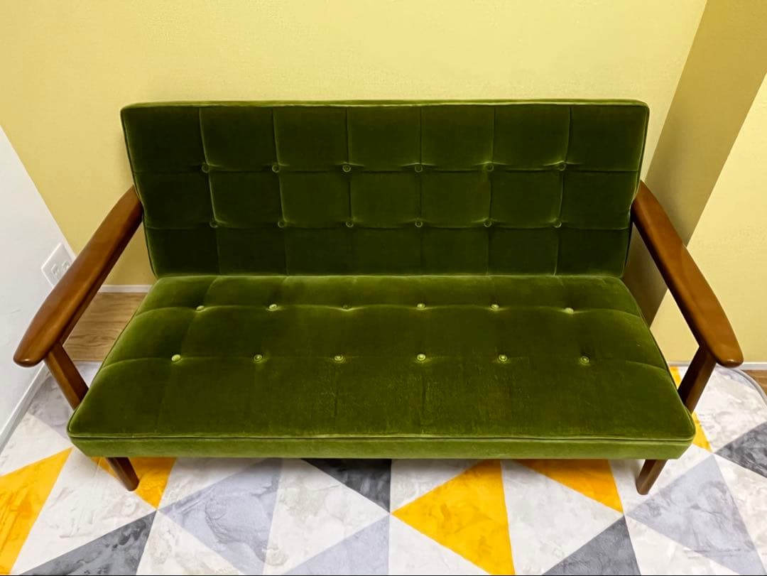 【美品】カリモク60 Kチェア モケットグリーン 2人掛けソファ