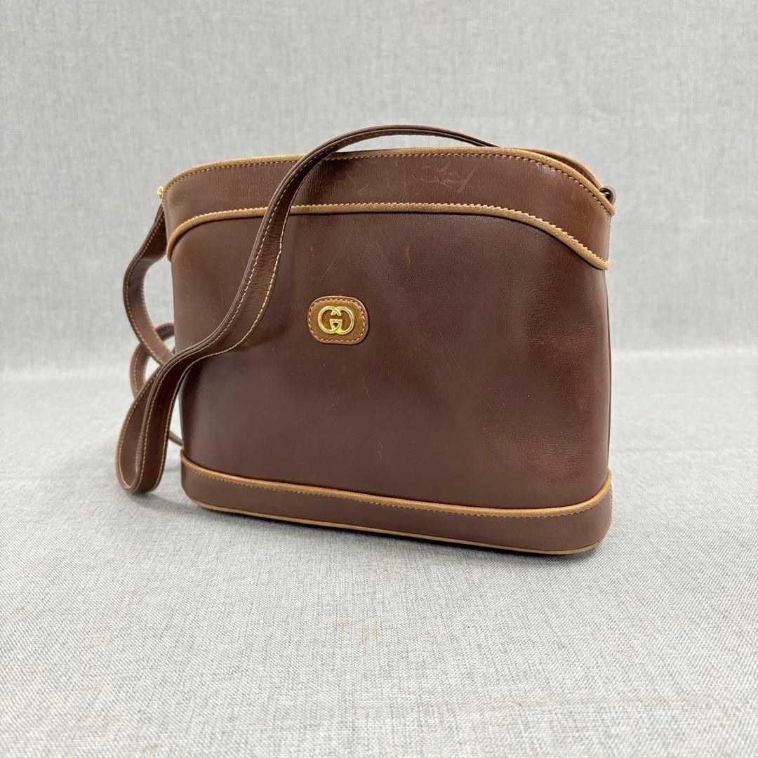 希少 GUCCI オールドグッチ 革 ショルダーバッグ ブラウン ヴィンテージ