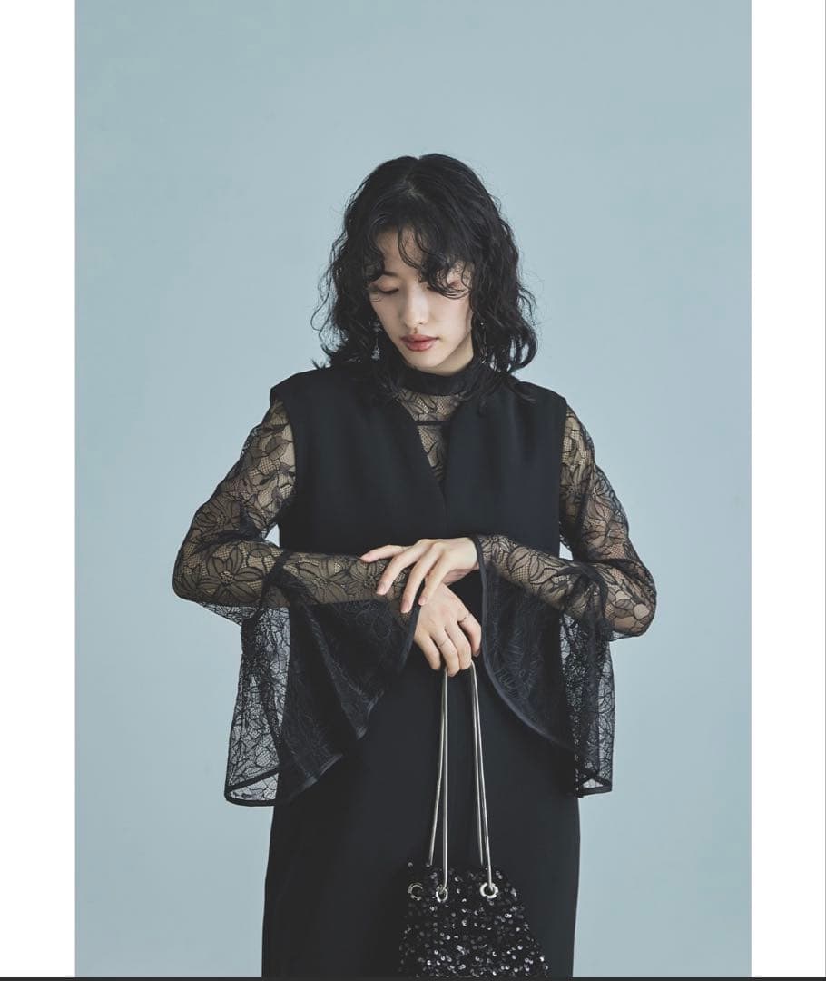 ベルスリーブスリットドレス パーティードレス 結婚式 同窓会 お呼ばれワンピース