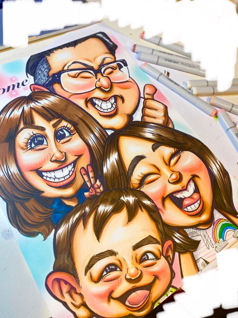 世界で1枚の手描きのオーダーメイド似顔絵★家族一緒に★記念日★誕生日★お祝い