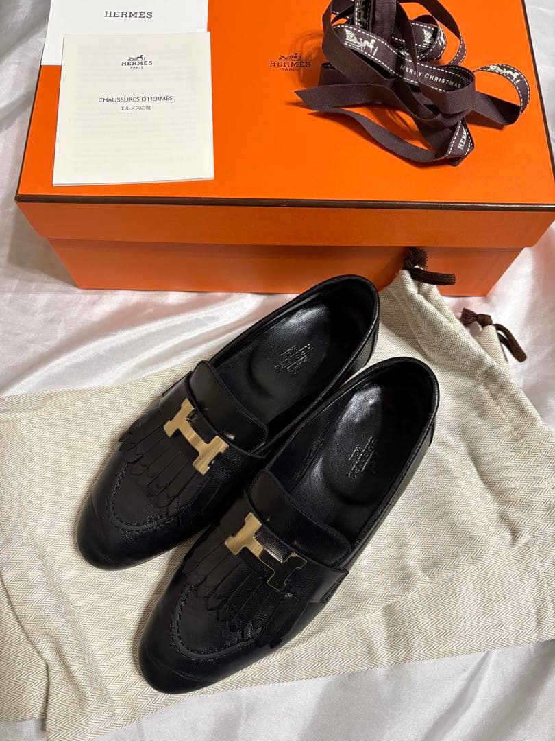 エルメス hermes 美品 モカシンロワイヤル 黒 35