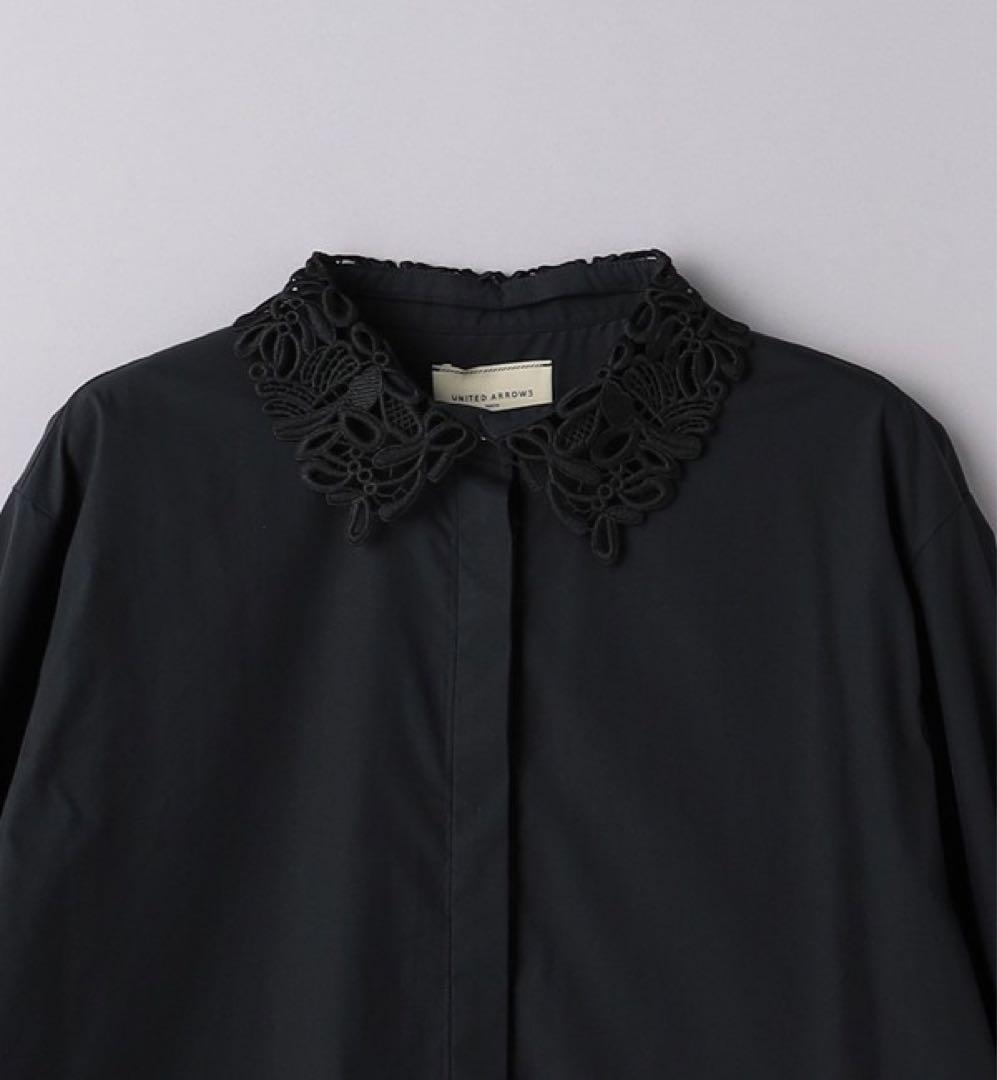 美品 レディ レースカラー 2WAYブラウス シャツ ブラック レース 襟
