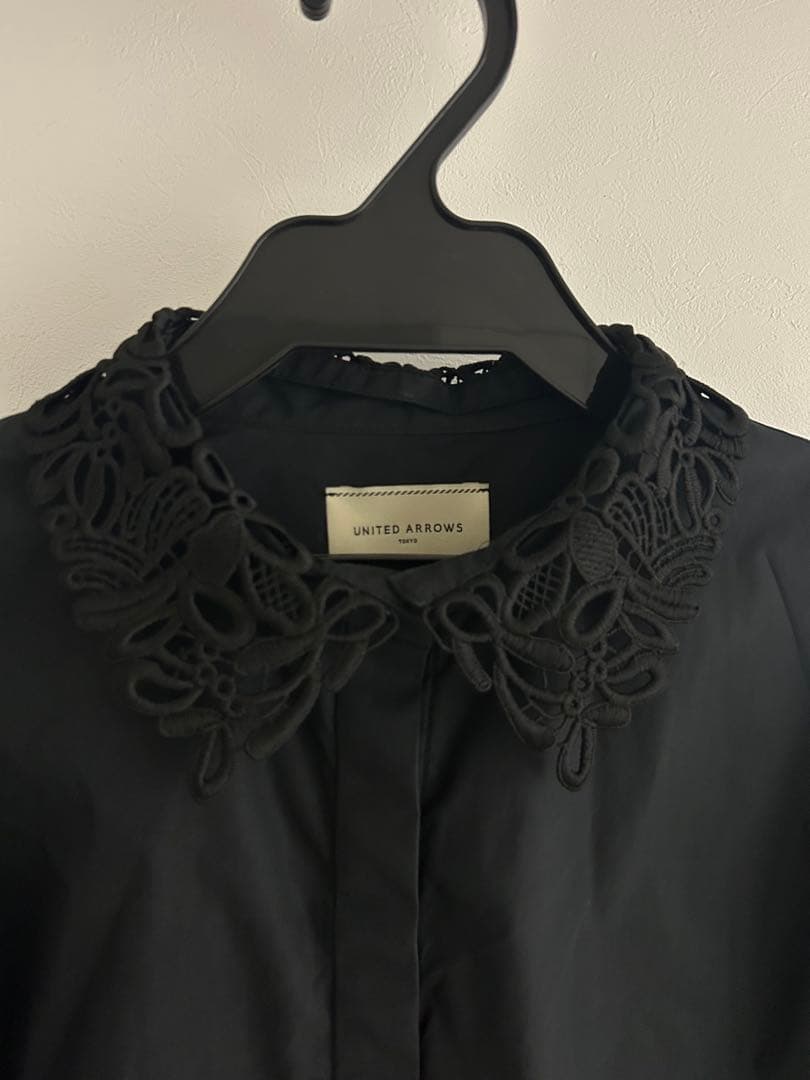美品 レディ レースカラー 2WAYブラウス シャツ ブラック レース 襟