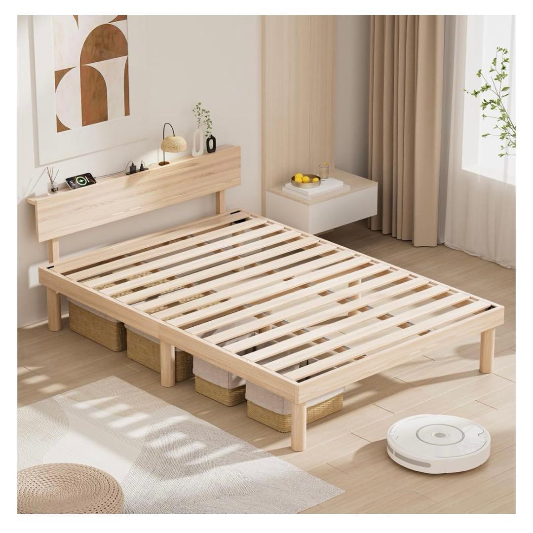 ベッドフレーム シングルベッド 2口コンセント 天然木 すのこ 耐荷重200kg