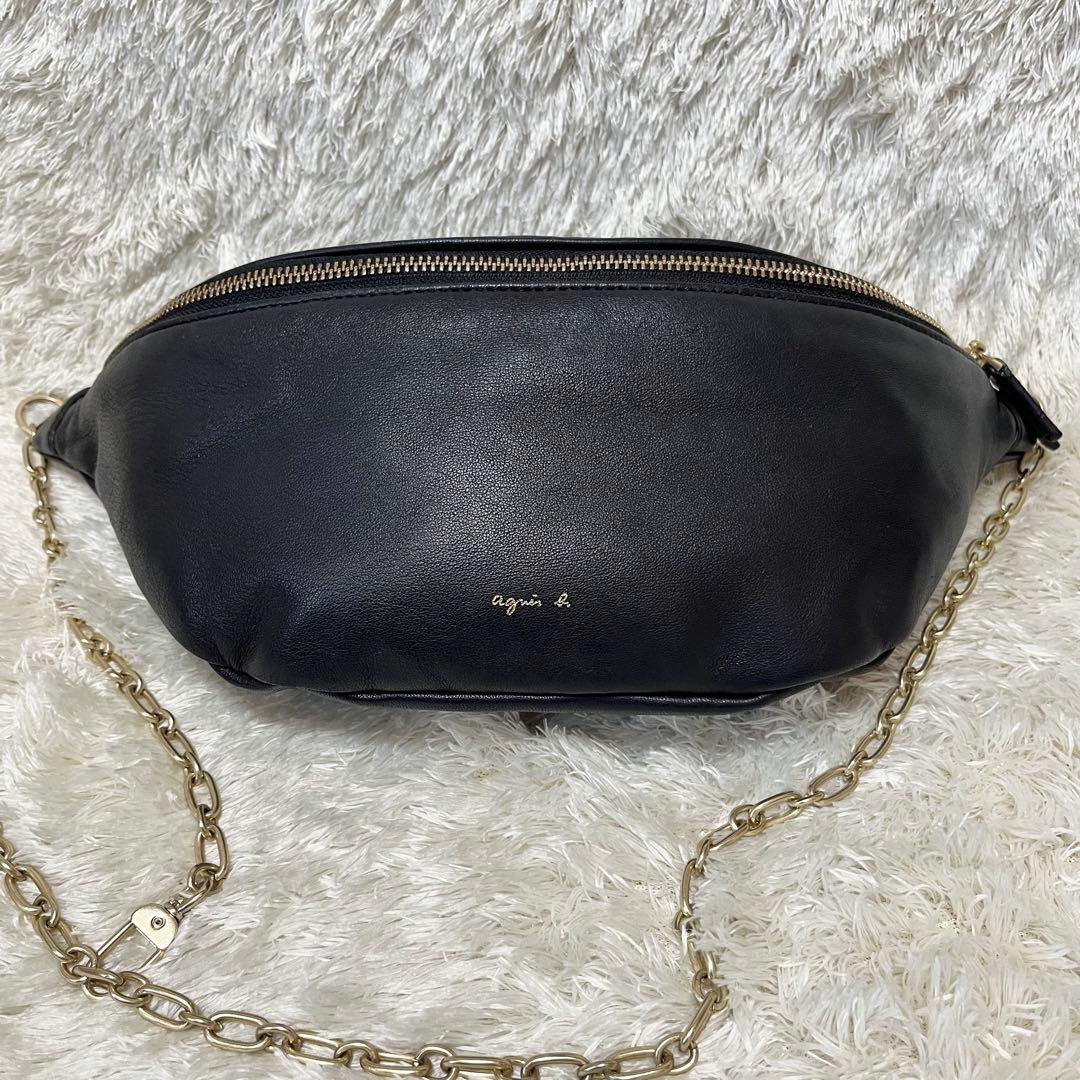 agnes b. アニエスベー　ボディバッグ　ラムレザー　ブラック