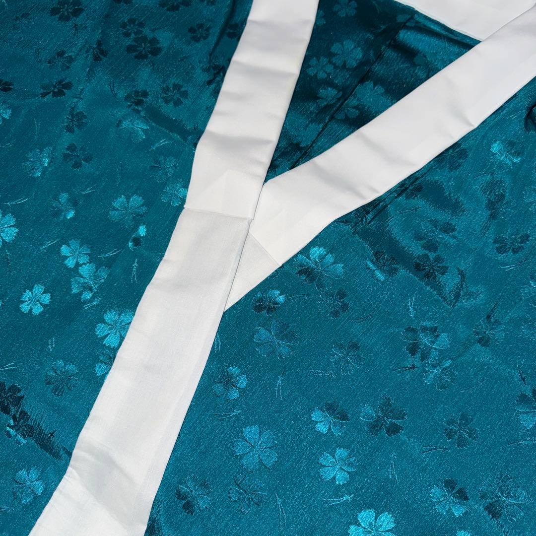 M*様 ふりふ　長襦袢　ターコイズ　桜　短袖　ウォッシャブル